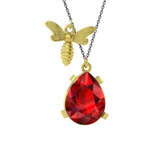 Bombus Arı Kolye - Garnet 18 ayar altın kolye (40 cm gümüş rolo zincir) #do5p0u