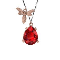 Bombus Arı Kolye - Garnet 8 ayar rose altın kolye (40 cm gümüş rolo zincir) #dy26c1