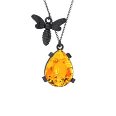Bombus Arı Kolye - Sitrin 925 ayar siyah rodyum kaplama gümüş kolye (40 cm gümüş rolo zincir) #ekhy8n