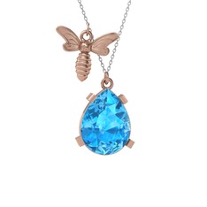 Bombus Arı Kolye - Akuamarin 925 ayar rose altın kaplama gümüş kolye (40 cm beyaz altın rolo zincir) #fuxhn1