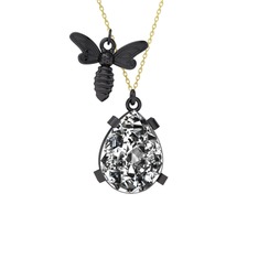 Bombus Arı Kolye - Beyaz zirkon 925 ayar siyah rodyum kaplama gümüş kolye (40 cm altın rolo zincir) #gsravg