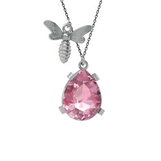 Pembe kuvars 925 ayar gümüş kolye (40 cm gümüş rolo zincir)