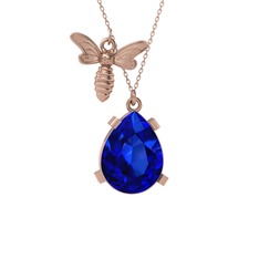 Bombus Arı Kolye - Lab safir 14 ayar rose altın kolye (40 cm rose altın rolo zincir) #h5vbar