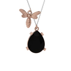 Bombus Arı Kolye - Siyah zirkon 14 ayar rose altın kolye (40 cm beyaz altın rolo zincir) #iw6q47
