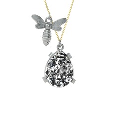 Bombus Arı Kolye - Beyaz zirkon 18 ayar beyaz altın kolye (40 cm altın rolo zincir) #j8avk5