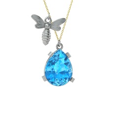 Bombus Arı Kolye - Akuamarin 925 ayar gümüş kolye (40 cm altın rolo zincir) #k8x9yp
