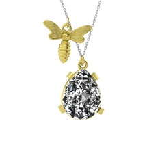 Bombus Arı Kolye - Swarovski 18 ayar altın kolye (40 cm beyaz altın rolo zincir) #ljizz0