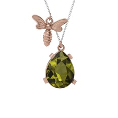 Bombus Arı Kolye - Peridot 14 ayar rose altın kolye (40 cm beyaz altın rolo zincir) #m0vdbf
