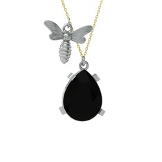 Bombus Arı Kolye - Siyah zirkon 8 ayar beyaz altın kolye (40 cm altın rolo zincir) #npmszd