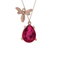 Bombus Arı Kolye - Rodolit garnet 925 ayar rose altın kaplama gümüş kolye (40 cm gümüş rolo zincir) #nsxwc4