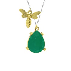 Bombus Arı Kolye - Kök zümrüt 8 ayar altın kolye (40 cm beyaz altın rolo zincir) #otc0f7
