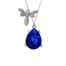 Bombus Arı Kolye - Lab safir 14 ayar beyaz altın kolye (40 cm gümüş rolo zincir) #paj8tc