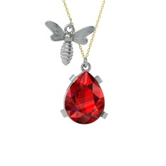 Bombus Arı Kolye - Garnet 8 ayar beyaz altın kolye (40 cm altın rolo zincir) #q3168l