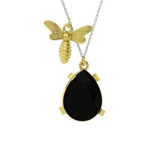 Bombus Arı Kolye - Siyah zirkon 8 ayar altın kolye (40 cm beyaz altın rolo zincir) #qji5zb