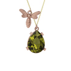 Bombus Arı Kolye - Peridot 14 ayar rose altın kolye (40 cm altın rolo zincir) #see29w