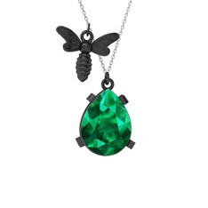 Yeşil kuvars 925 ayar siyah rodyum kaplama gümüş kolye (40 cm beyaz altın rolo zincir)