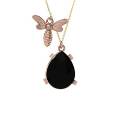 Bombus Arı Kolye - Siyah zirkon 8 ayar rose altın kolye (40 cm altın rolo zincir) #uni846