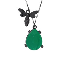 Bombus Arı Kolye - Kök zümrüt 925 ayar siyah rodyum kaplama gümüş kolye (40 cm gümüş rolo zincir) #wfh8p0