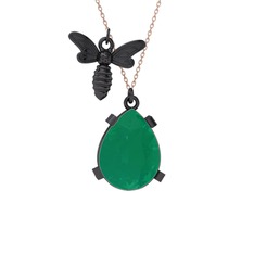 Bombus Arı Kolye - Kök zümrüt 925 ayar siyah rodyum kaplama gümüş kolye (40 cm rose altın rolo zincir) #xki7gj