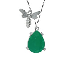 Bombus Arı Kolye - Kök zümrüt 925 ayar gümüş kolye (40 cm gümüş rolo zincir) #yyg1g