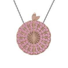 Karpuz Kolye - Pembe kuvars 14 ayar rose altın kolye (40 cm gümüş rolo zincir) #106x6u6
