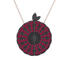 Karpuz Kolye - Rodolit garnet 925 ayar siyah rodyum kaplama gümüş kolye (40 cm rose altın rolo zincir) #11mi8ln