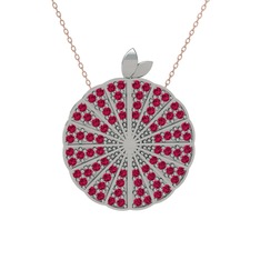 Karpuz Kolye - Rodolit garnet 18 ayar beyaz altın kolye (40 cm rose altın rolo zincir) #125kd1