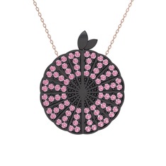 Karpuz Kolye - Pembe kuvars 925 ayar siyah rodyum kaplama gümüş kolye (40 cm rose altın rolo zincir) #13tqwml
