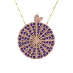 Karpuz Kolye - Ametist 18 ayar rose altın kolye (40 cm altın rolo zincir) #1536ahl