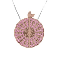 Pembe kuvars 14 ayar rose altın kolye (40 cm gümüş rolo zincir)