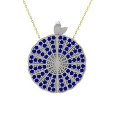 Lab safir 14 ayar beyaz altın kolye (40 cm gümüş rolo zincir)