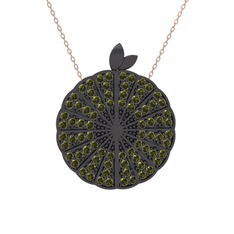 Karpuz Kolye - Peridot 925 ayar siyah rodyum kaplama gümüş kolye (40 cm gümüş rolo zincir) #18e961i