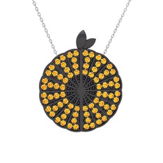 Sitrin 925 ayar siyah rodyum kaplama gümüş kolye (40 cm beyaz altın rolo zincir)