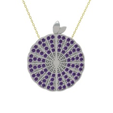 Karpuz Kolye - Ametist 14 ayar beyaz altın kolye (40 cm altın rolo zincir) #1gylrjo