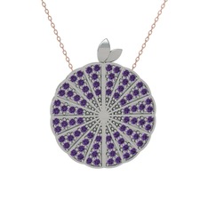 Karpuz Kolye - Ametist 8 ayar beyaz altın kolye (40 cm rose altın rolo zincir) #1mwmfhx