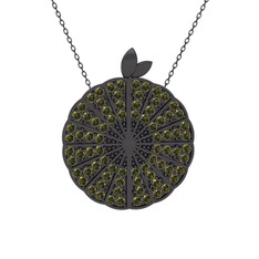 Karpuz Kolye - Peridot 925 ayar siyah rodyum kaplama gümüş kolye (40 cm gümüş rolo zincir) #1nnu4ao