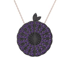 Karpuz Kolye - Ametist 925 ayar siyah rodyum kaplama gümüş kolye (40 cm gümüş rolo zincir) #1pk9yjn