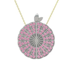 Pembe kuvars 8 ayar beyaz altın kolye (40 cm altın rolo zincir)