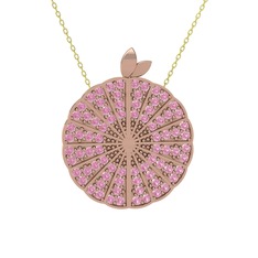 Karpuz Kolye - Pembe kuvars 14 ayar rose altın kolye (40 cm altın rolo zincir) #1w85kkd