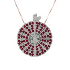 Kök yakut 18 ayar beyaz altın kolye (40 cm rose altın rolo zincir)