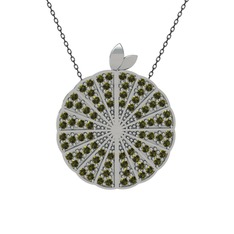Peridot 8 ayar beyaz altın kolye (40 cm gümüş rolo zincir)