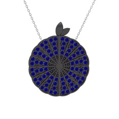 Karpuz Kolye - Lab safir 925 ayar siyah rodyum kaplama gümüş kolye (40 cm beyaz altın rolo zincir) #a99uyf
