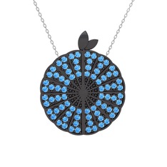 Karpuz Kolye - Akuamarin 925 ayar siyah rodyum kaplama gümüş kolye (40 cm beyaz altın rolo zincir) #apzr6o