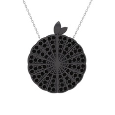 Karpuz Kolye - Siyah zirkon 925 ayar siyah rodyum kaplama gümüş kolye (40 cm beyaz altın rolo zincir) #avx8fz