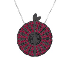 Karpuz Kolye - Rodolit garnet 925 ayar siyah rodyum kaplama gümüş kolye (40 cm gümüş rolo zincir) #b24q78
