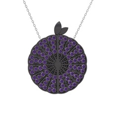 Karpuz Kolye - Ametist 925 ayar siyah rodyum kaplama gümüş kolye (40 cm beyaz altın rolo zincir) #eeqtjj