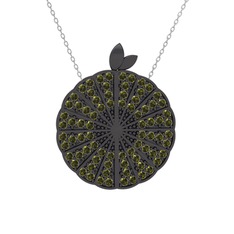 Karpuz Kolye - Peridot 925 ayar siyah rodyum kaplama gümüş kolye (40 cm beyaz altın rolo zincir) #lnqnsq