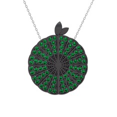 Karpuz Kolye - Yeşil kuvars 925 ayar siyah rodyum kaplama gümüş kolye (40 cm gümüş rolo zincir) #p19pw1