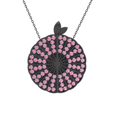 Karpuz Kolye - Pembe kuvars 925 ayar siyah rodyum kaplama gümüş kolye (40 cm gümüş rolo zincir) #p887a2
