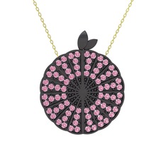 Pembe kuvars 925 ayar siyah rodyum kaplama gümüş kolye (40 cm altın rolo zincir)